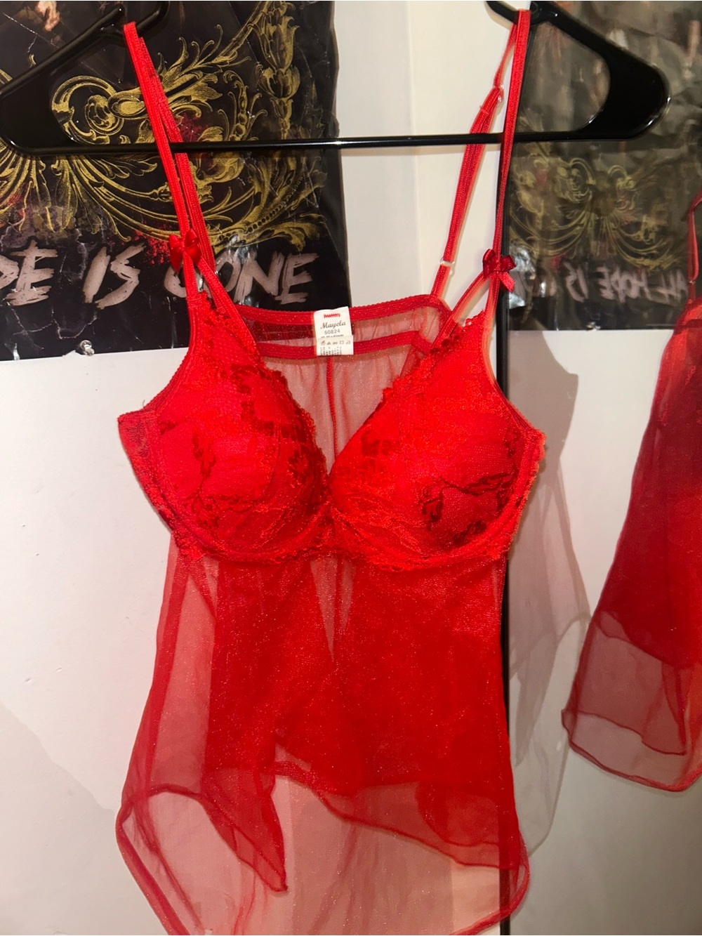 Sexy Red Lace and Mesh Babydoll Top Lingerie